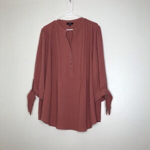 Cocomo Plus Size 3X Pink Blush Pintuck 3/4 Sleeve Blouse Top